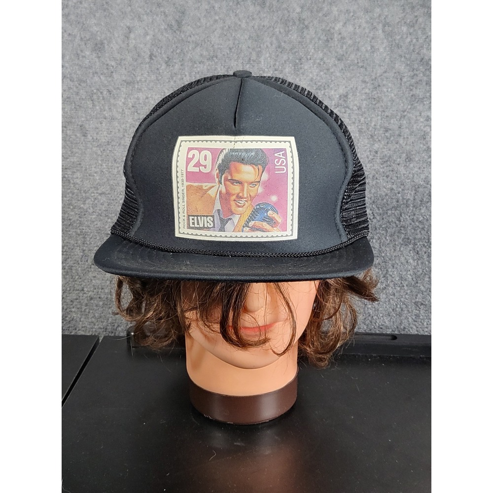 Vintage Elvis Postage Stamp Snapback‎ Hat Rope Trucker Black Logo Casual Music